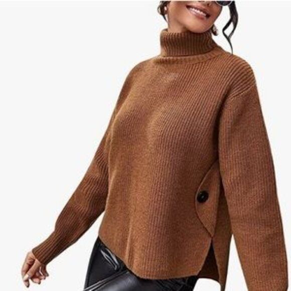 New Turtleneck Asymmetrical Oversized Knit Sweater - Picture 2 of 4